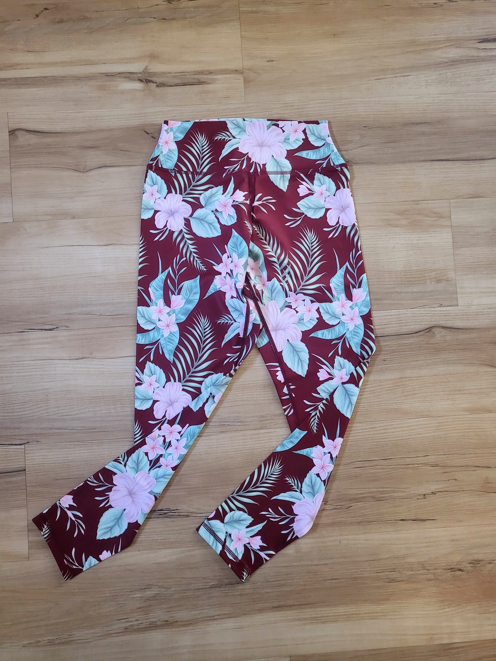 NWOT Kavala Maroon Leggings with Pink & Mint Flowers